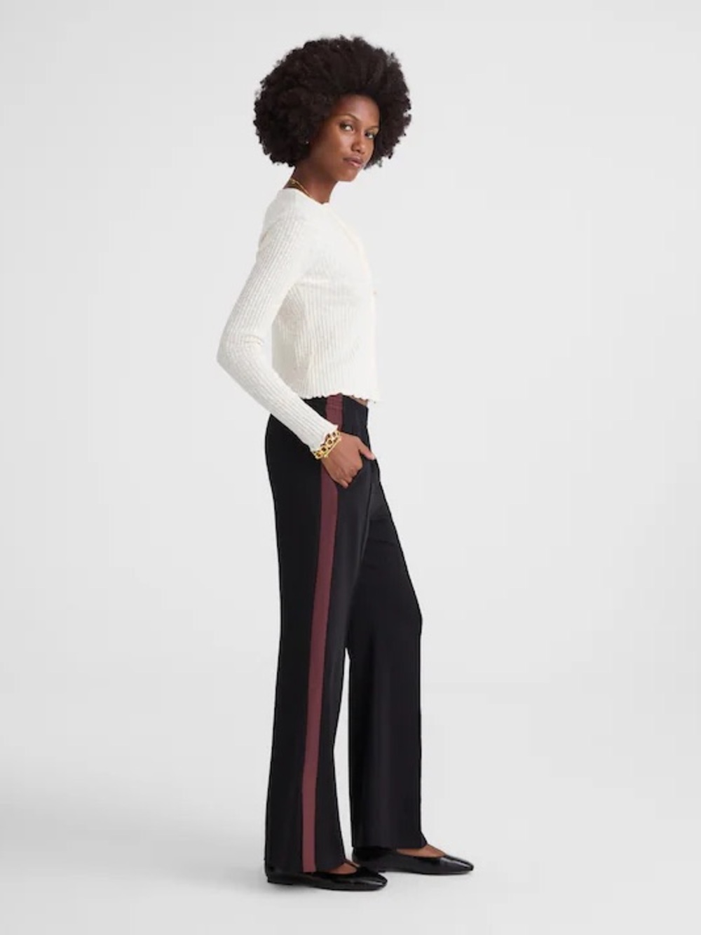 Madewell Pull-On Bootcut Black Striped Track Pant Size Small NWT